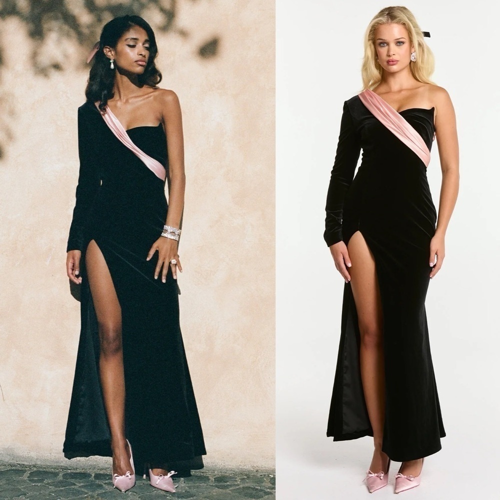 Nana Jacqueline- Bethany Velvet Dress Size Medium One Shoulder Slit Thigh Gown